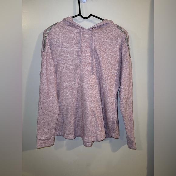 2/$35 89th + Madison Hooded Sweater Pink Rhinestone Oversized M Soft Pastel - Picture 1 of 8